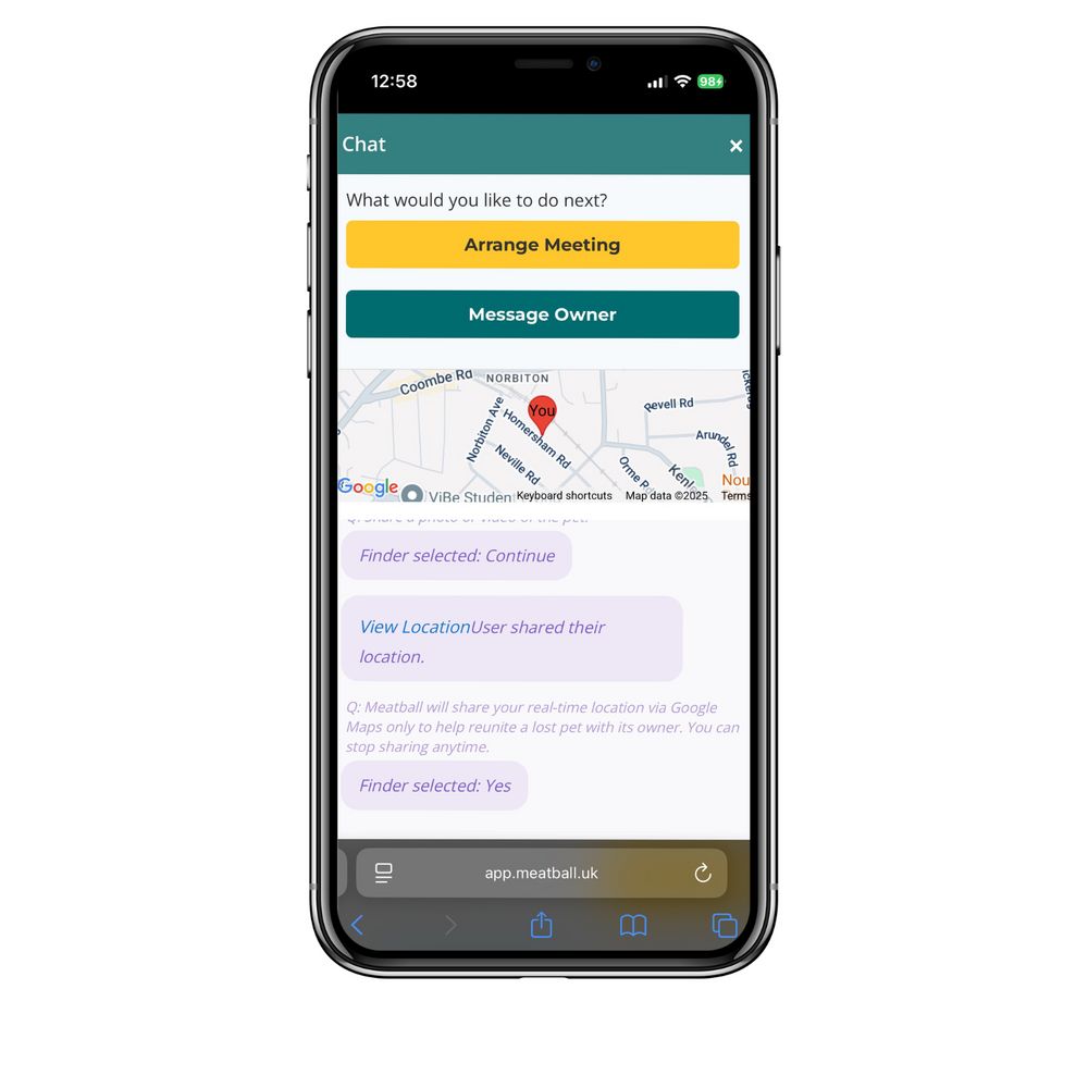 Meatball app chat interface showing private messaging