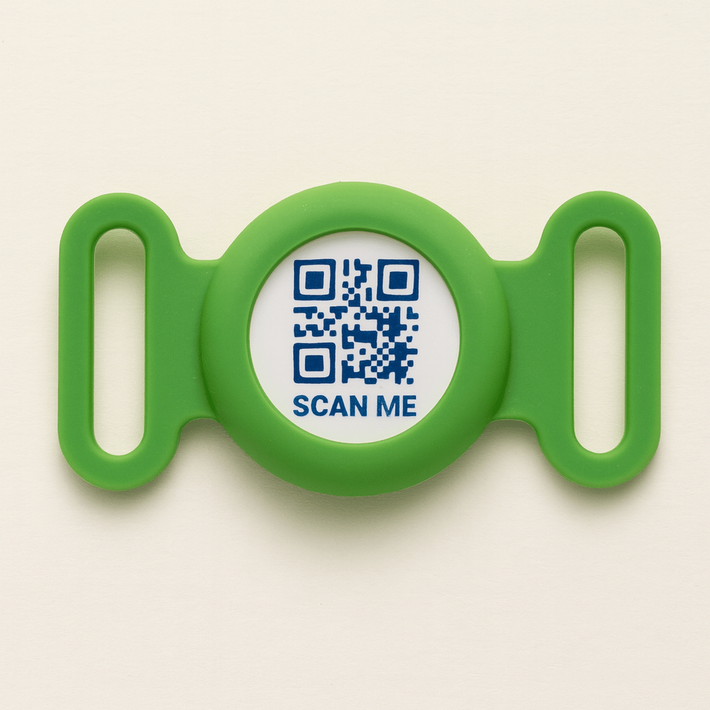 Meatball QR code waterproof AirTag holder from bundle which also includes pet tag and stickers