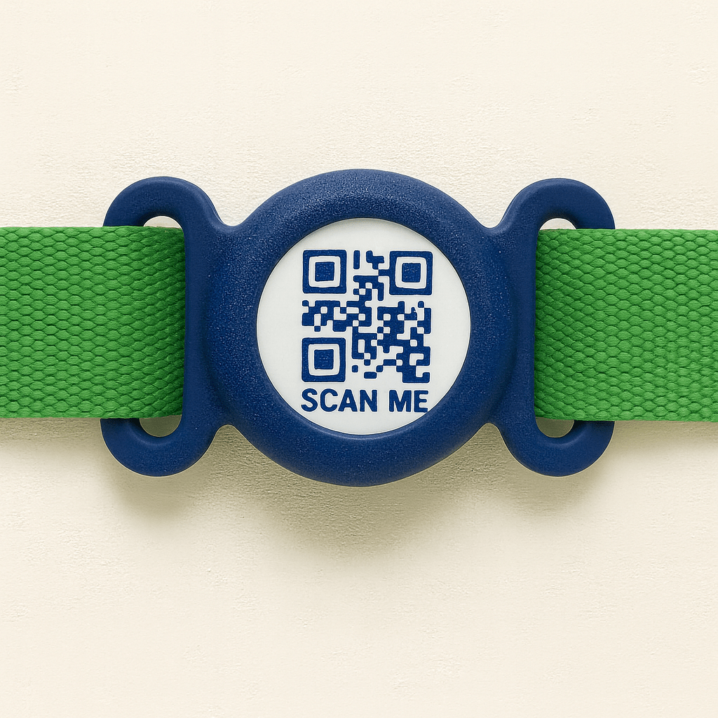 Meatball QR code waterproof AirTag holder from bundle which also includes pet tag and stickers
