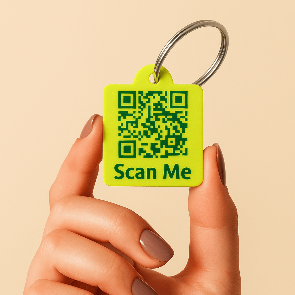 Meatball QR code pet tag from bundle which also includes waterproof AirTag holder and stickers